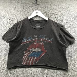 the Rolling Stones Black Cropped Graphic Tee with Red, Blue, White